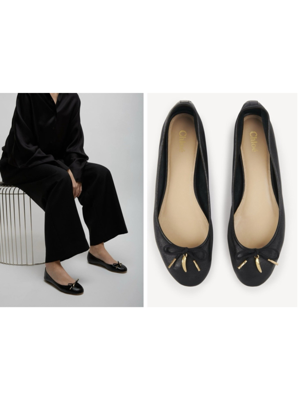 Chloe Iris Black Leather Ballet Flat Slip On Banana Charm Women EU 37 US 7 Italy